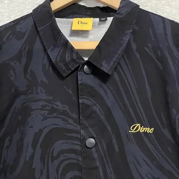Dime Jacket Mens Large Navy Marble Coach Snap Button Embroidered Logo Skateboard